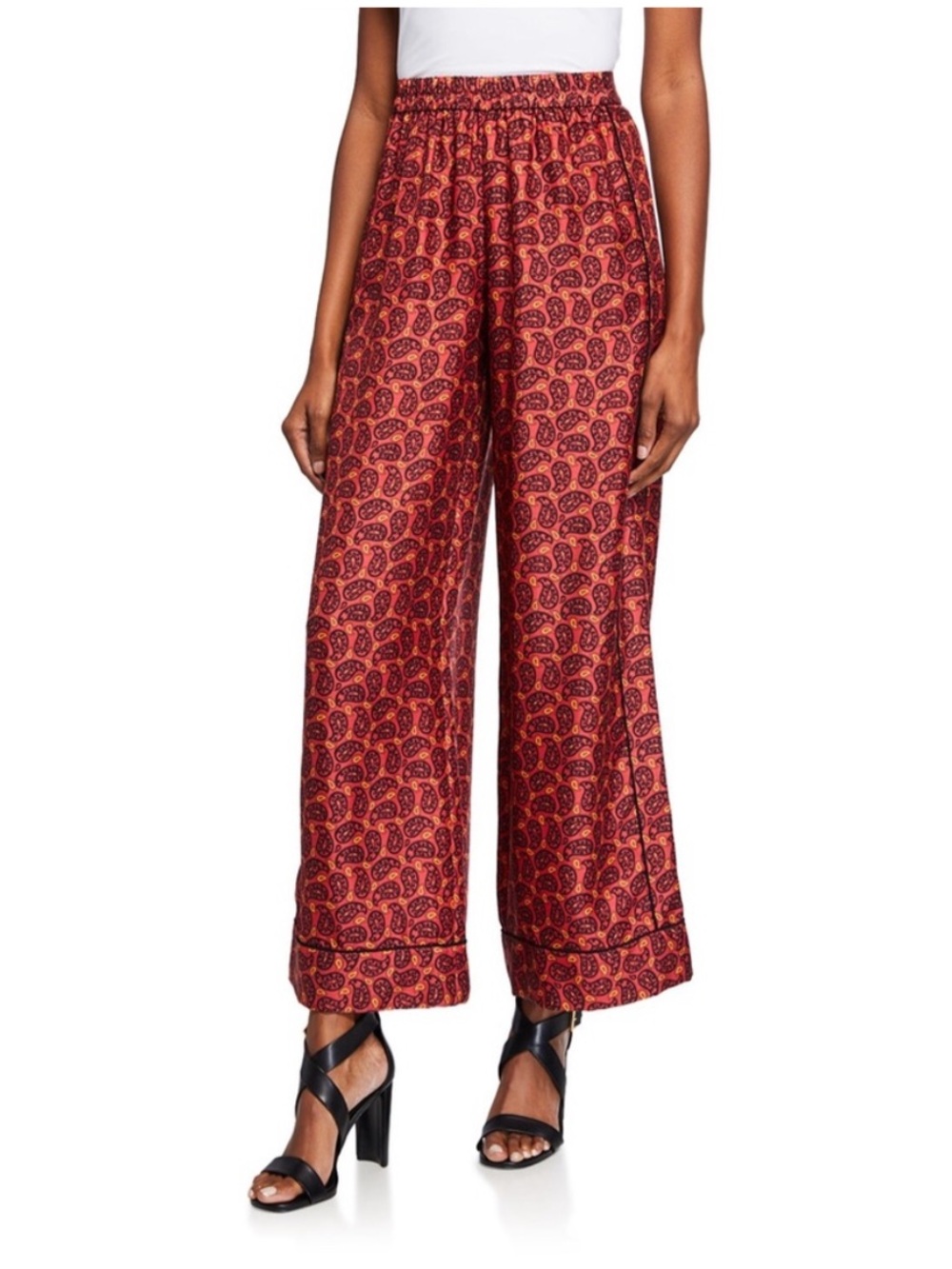 Kobi Halperin paisley print 100% silk Eliza wide leg flowy Pants sz.M